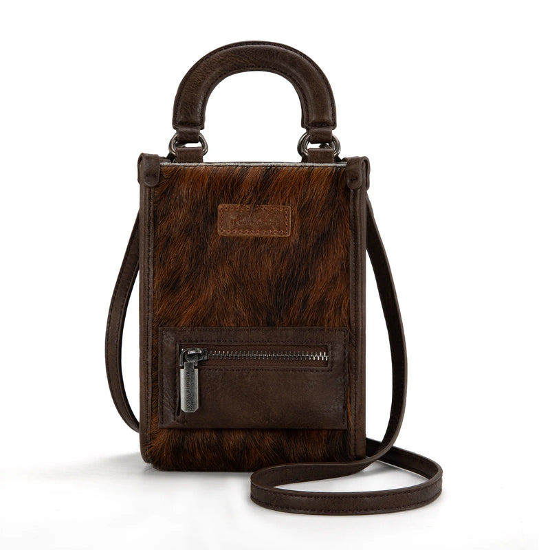 Montana West Hair-On Cowhide North South Mini Tote/Crossbody