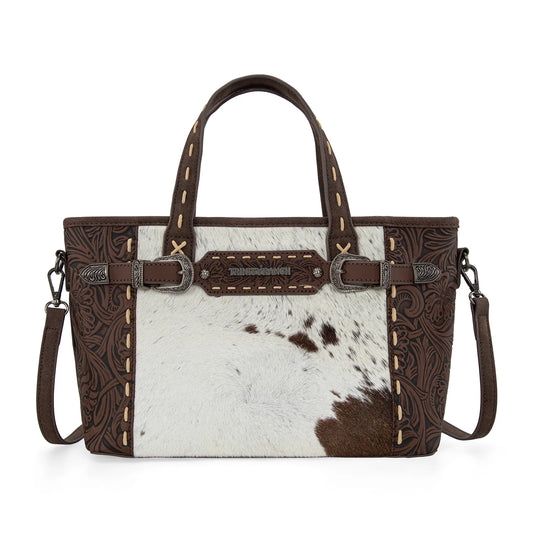 Trinity Ranch Genuine Hair-On Cowhide Tooled Tote/Crossbody