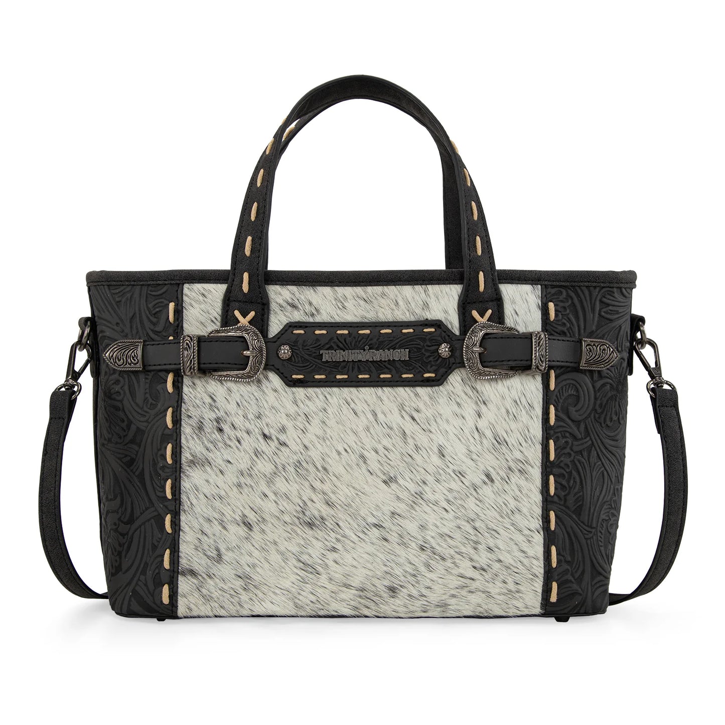 Trinity Ranch Genuine Hair-On Cowhide Tooled Tote/Crossbody