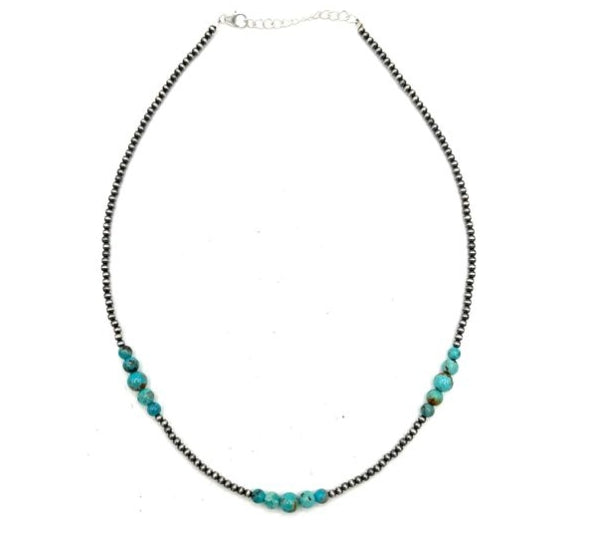 6mm Sterling Silver Pearl Necklace with Turquoise