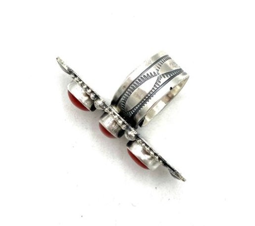 Sterling Silver 3 Stone Red Coral Ring