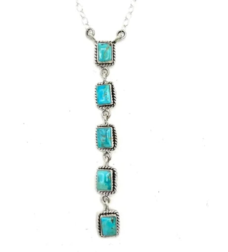 Turquoise Square Stone Drop Necklace