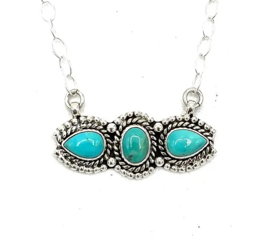 Turquoise 3 Stone Bar Necklace