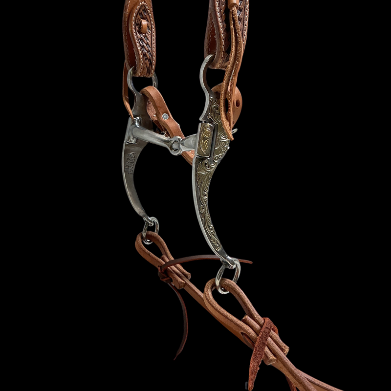 Basket Stamped Single Ear Snaffle Bit Set Up