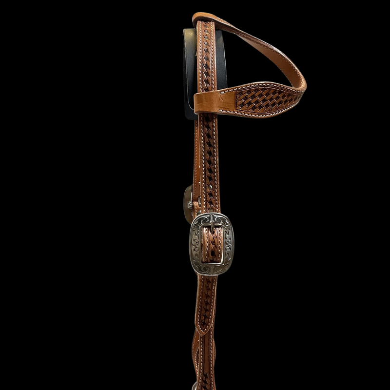 Basket Stamped Single Ear Snaffle Bit Set Up