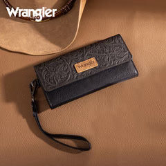 Wrangler Western Floral Tooled Tri-fold RFID Wallet/Wristlet