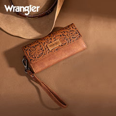 Wrangler Western Floral Tooled Tri-fold RFID Wallet/Wristlet