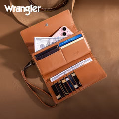 Wrangler Western Floral Tooled Tri-fold RFID Wallet/Wristlet