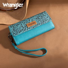Wrangler Western Floral Tooled Tri-fold RFID Wallet/Wristlet