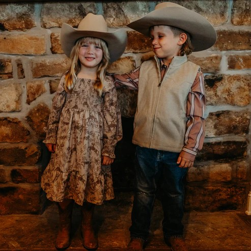 Western Daydream Tan/Brown Dress (Kids)