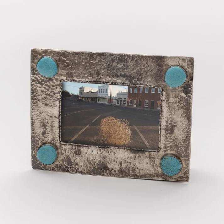Rustic Silver Frame w/4 Turquoise Stones