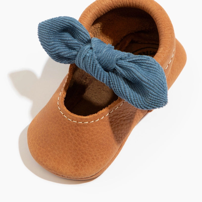 Corduroy Cowgirl Knotted Bow Baby Moccasin
