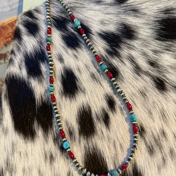 Navajo Pearls with Red Coral & Turquoise