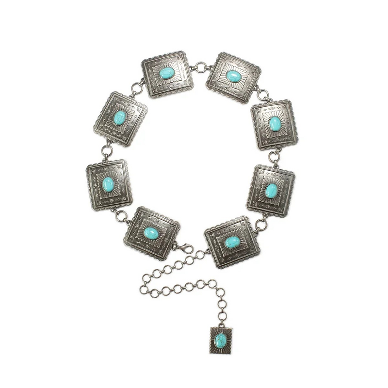 Square Concho Belt w/Turquoise