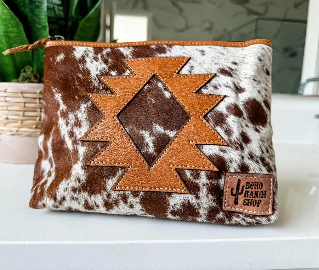 Cowhide Aztec Makeup Bag