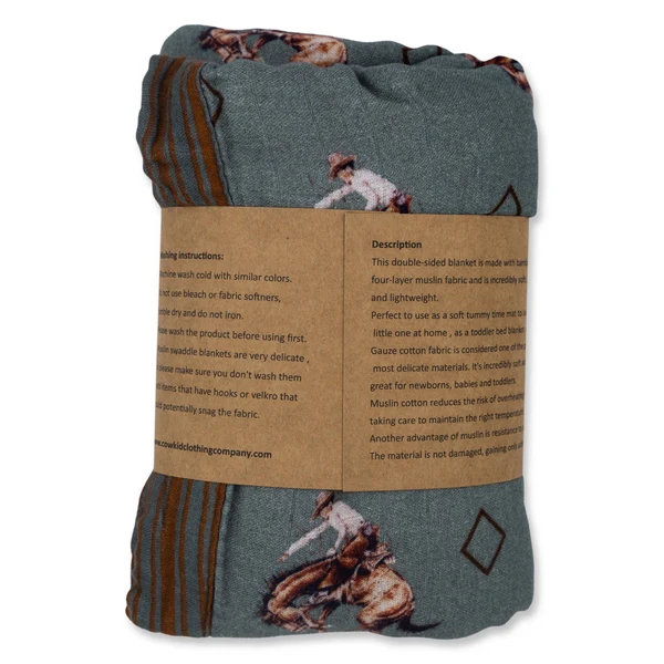 Teal Bronc Bamboo Muslin Blanket