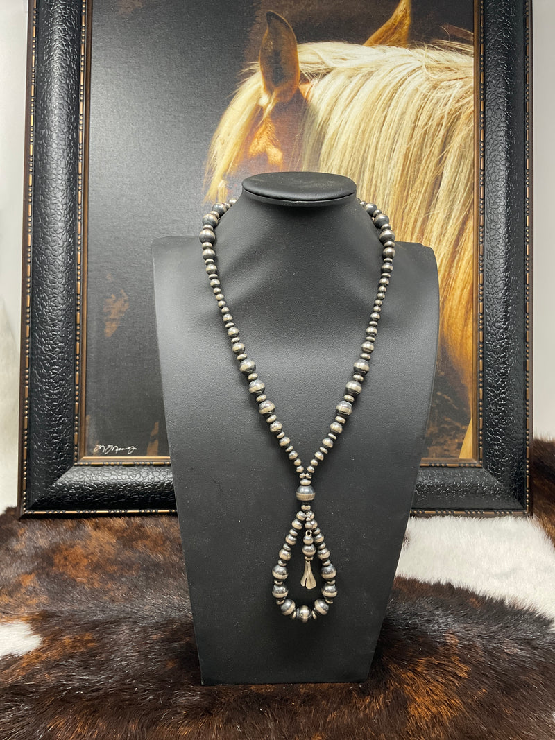 Navajo Pearl Necklace with Teardrop and Bell