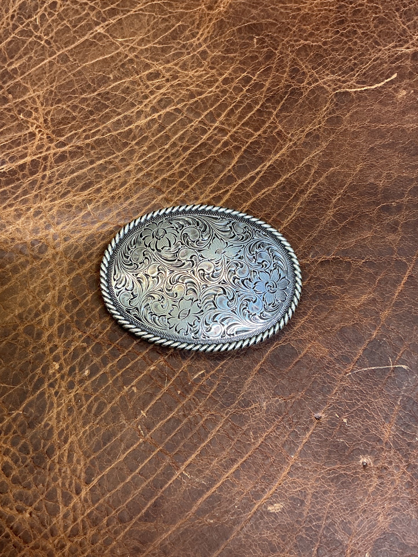 Floral Engraved Oval Belt Buckle