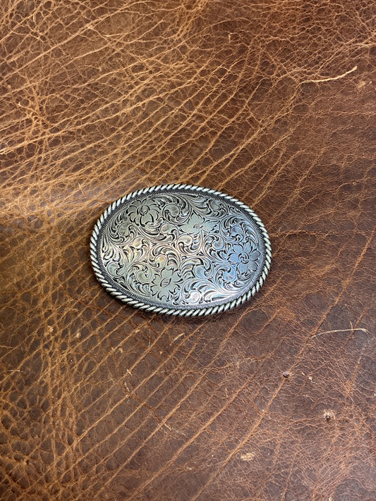Floral Engraved Oval Belt Buckle