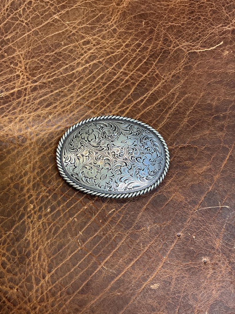 Floral Engraved Oval Belt Buckle
