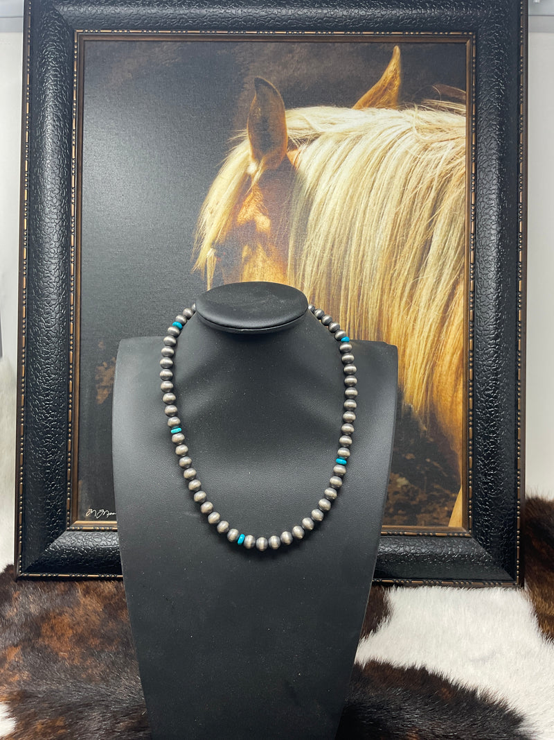 8mm Navajo Pearl Necklace with Turquoise