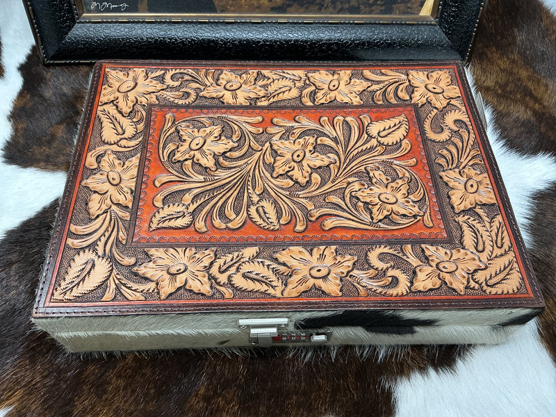 Jewely Case-Cowhide w/tooled leather