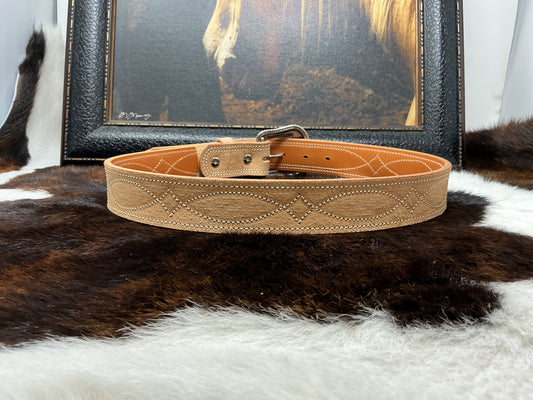 Saddle Stitched Roughout Tan Belt