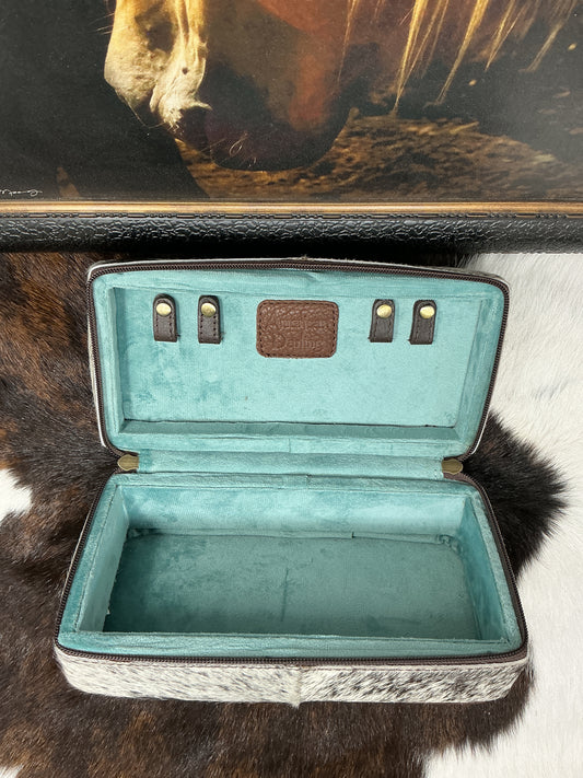 Jewelry Case-Rectangle Cowhide w/leather tooled top