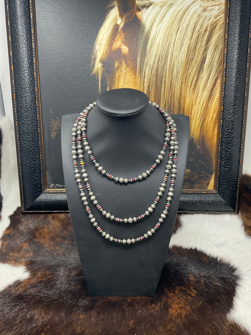 60" Navajo Pearl Necklace with Colored Stones