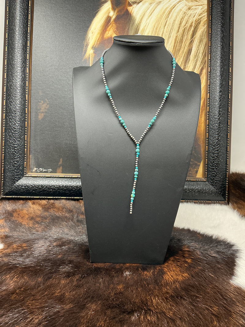 Turquoise and Navajo Pearl Lariat Necklace
