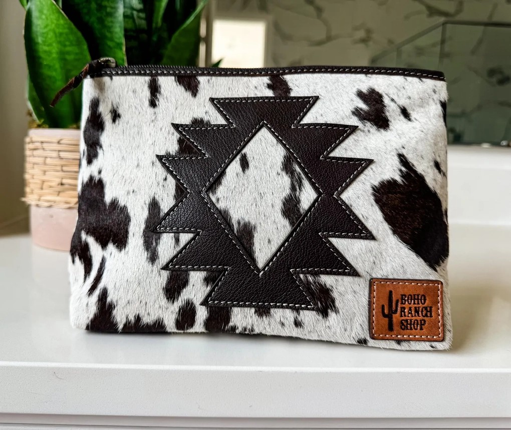 Cowhide Aztec Makeup Bag