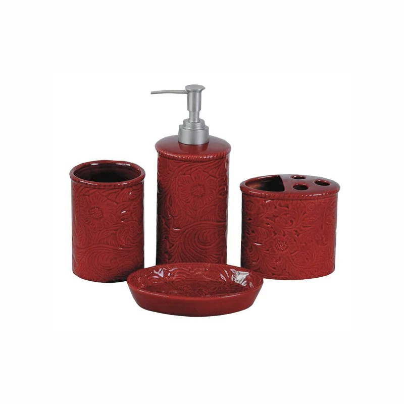 Savannah Ceramic 4 Pc Bathroom Accessory Set- Red