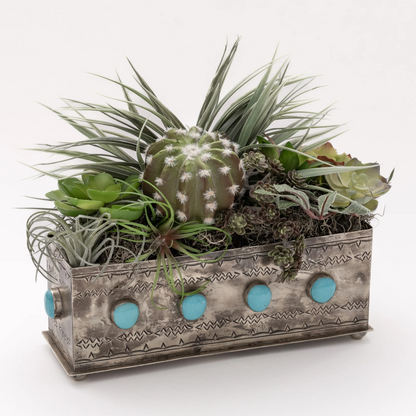 Stamped Planter w/Turquoise
