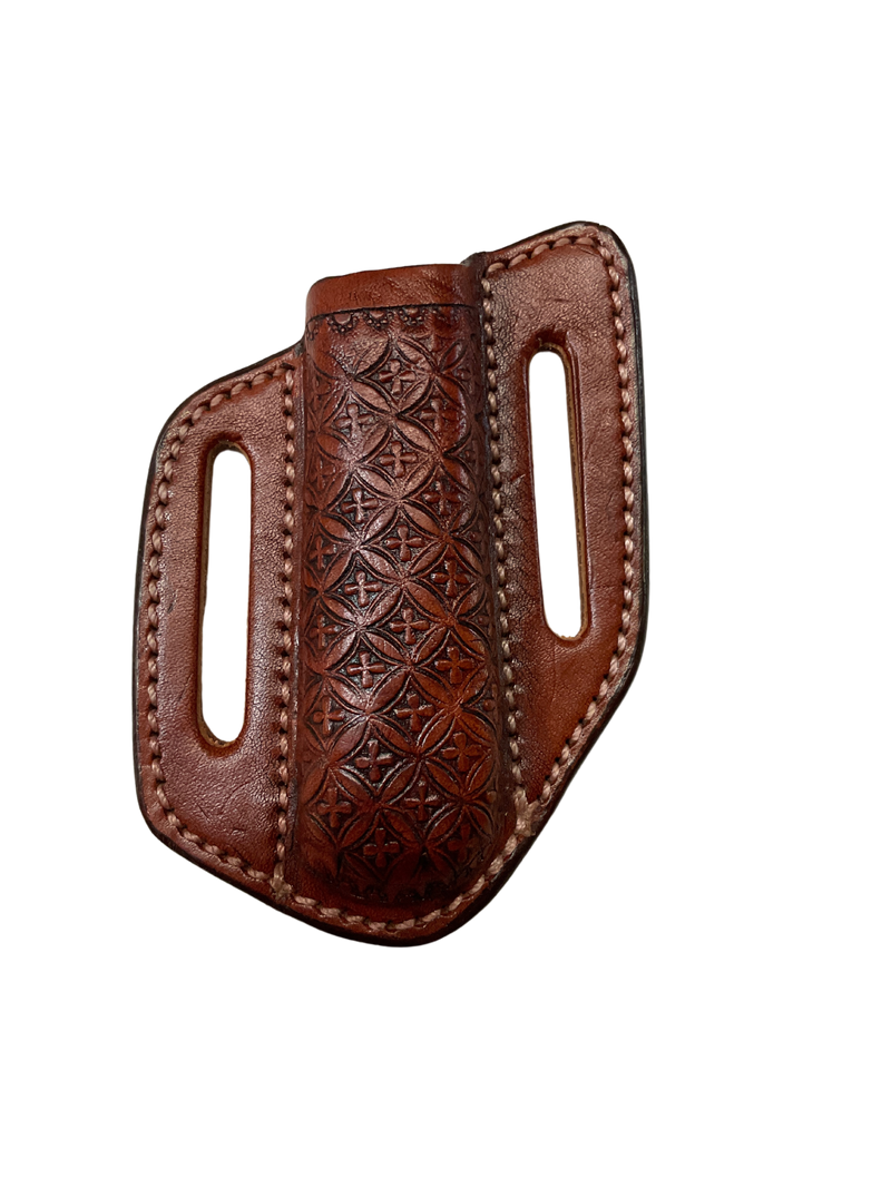 Leather Criss Cross Tooled Crossdraw Knife Sheath