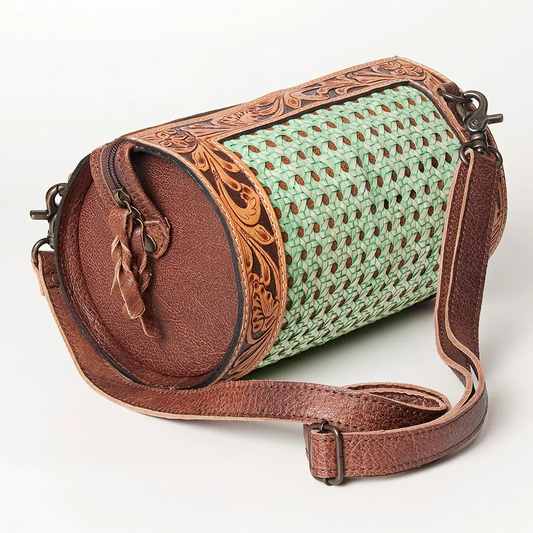 Woven Dyed Rawhide Duffel Style Purse