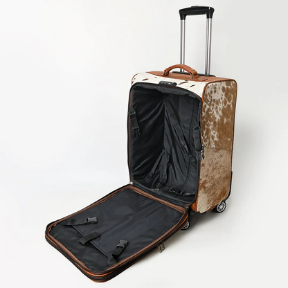 Wheeled Luggage w/Cowhide & Floral Carving