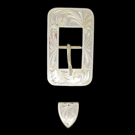 Square Center Bar Buckle Set- Silver Plate