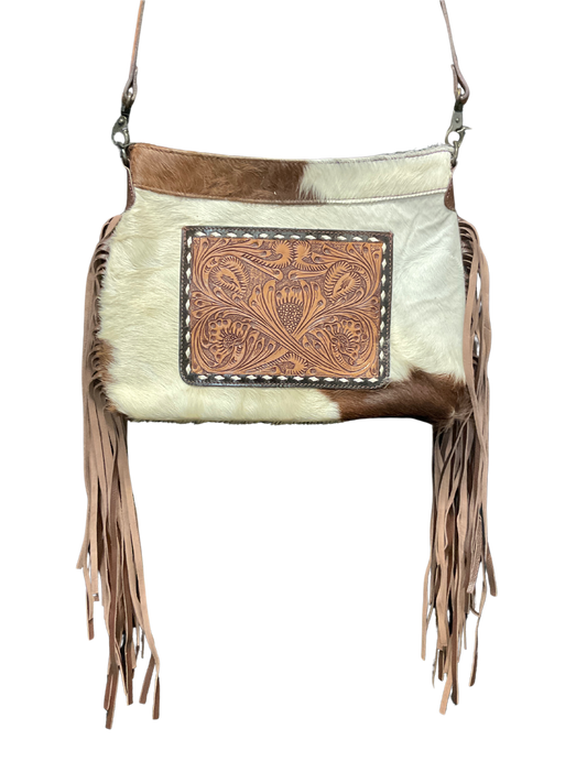 Crossbody Cowhide & Tooled Leather Purse