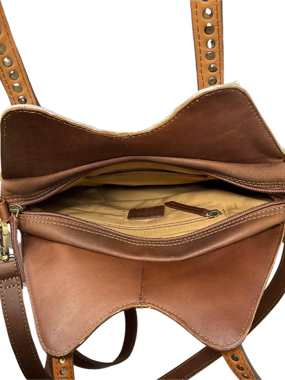 Floral Carved Leather w/Cowhide Canteen Purse