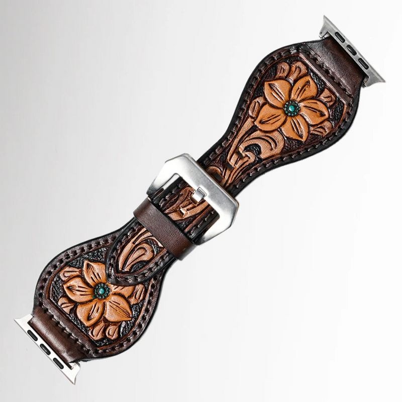 Brown Floral w/Green Dot Apple Watch Band