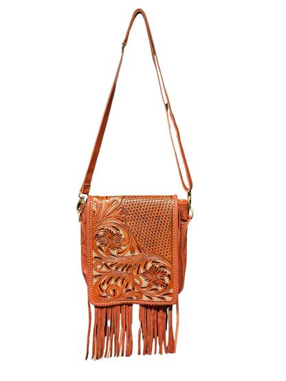 Light Leather Purse w/Floral Filigree & Gray Background