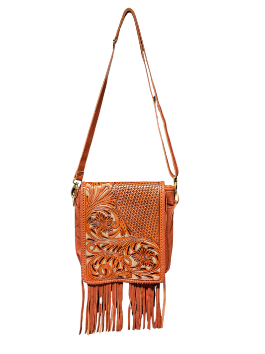 Light Leather Purse w/Floral Filigree & Gray Background