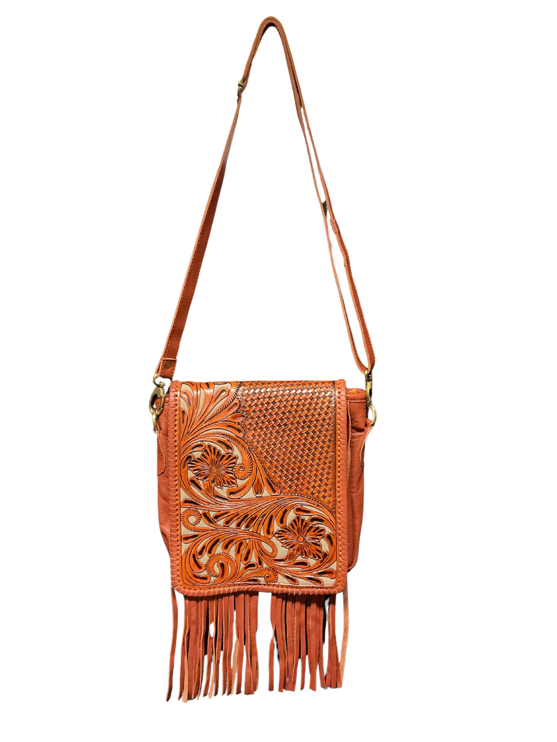 Light Leather Purse w/Floral Filigree & Gray Background