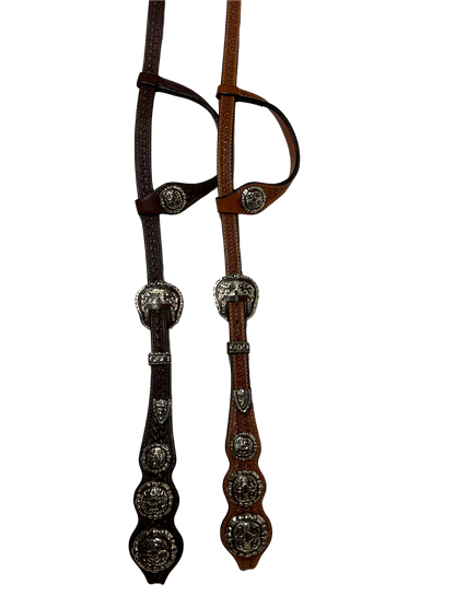 Single Ear Basket Stamped Rust Clovis Buckles w/3 Conchos