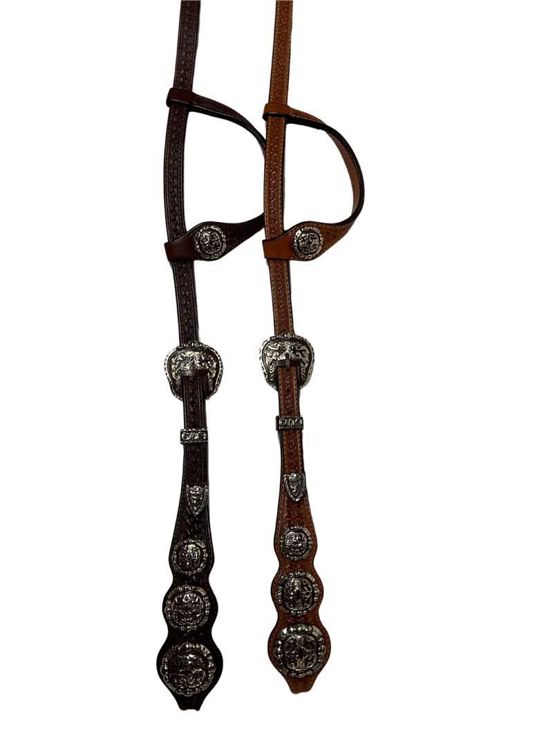 Single Ear Basket Stamped Rust Clovis Buckles w/3 Conchos