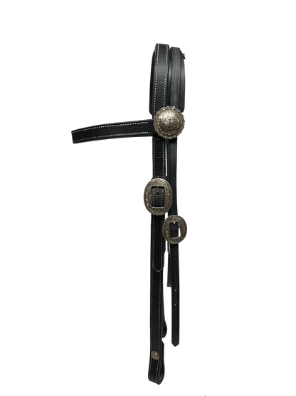 3/4" Black Browband w/Sterling Buckles and Conchos