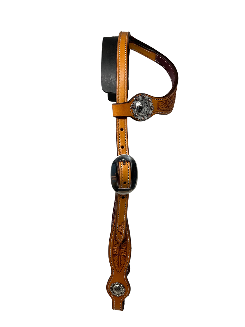 Single Ear Floral Carved Leather w/Conchos
