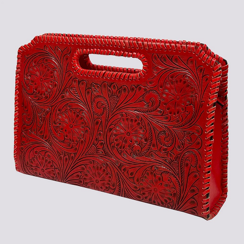 Red Tooled Wallet Style Purse