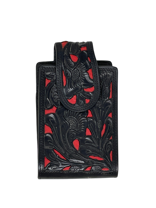 Black Floral w/Red Underlay Phone Holder w/Magnetic Clasp