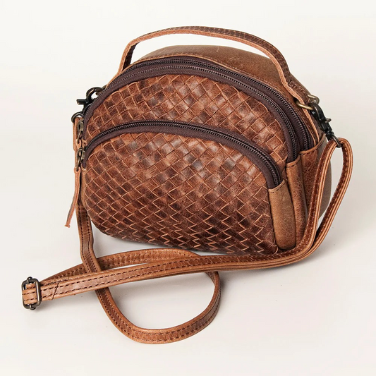 Woven Leather Crossbody Purse